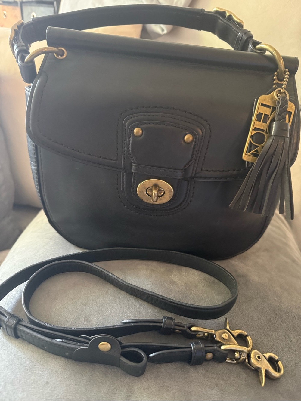 Coach Willis 70th Anniversary Black Leather Crossbody Bag with Tassel